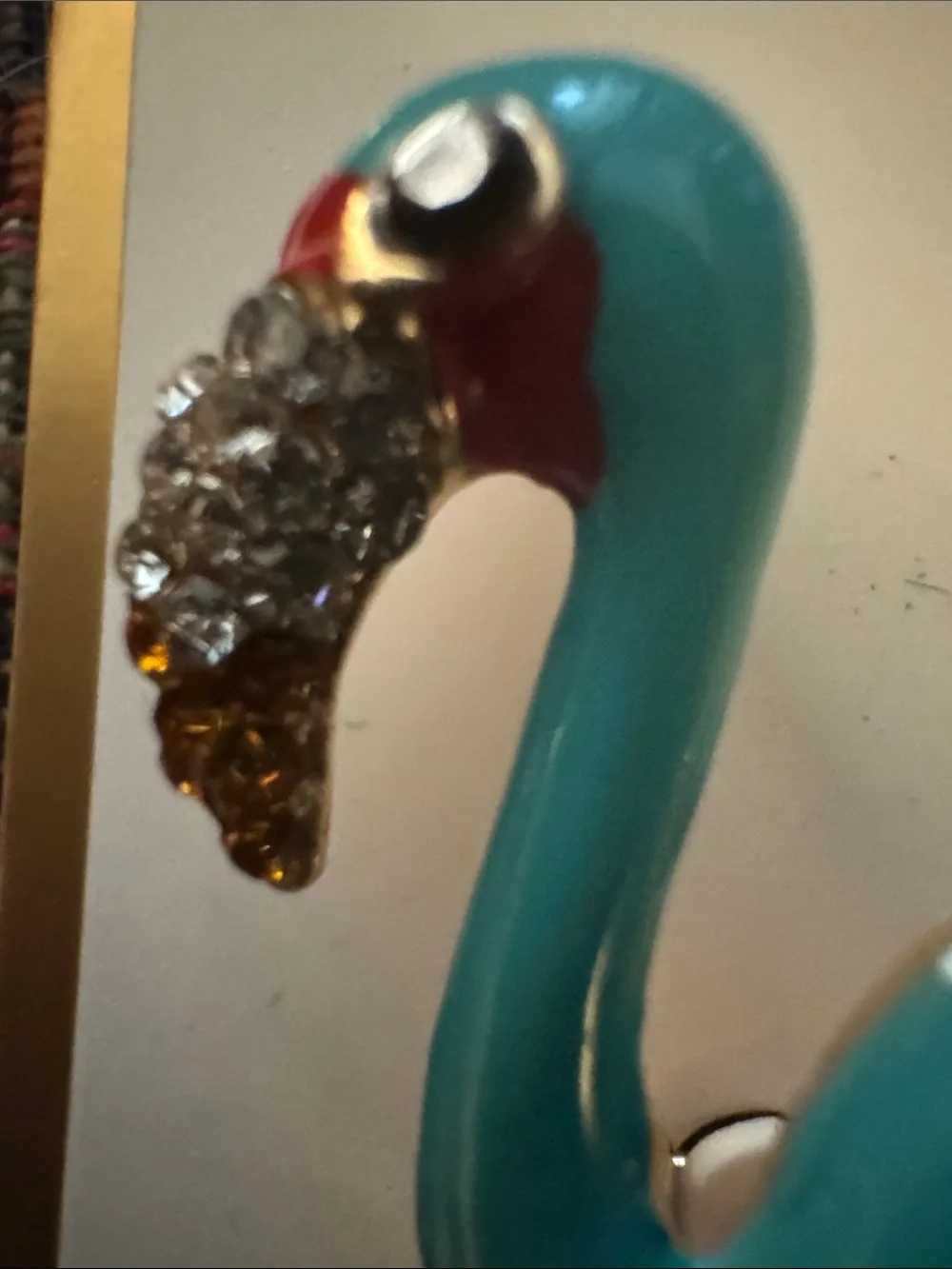 Gold-Dipped Pink & Teal Flamingo Brooch